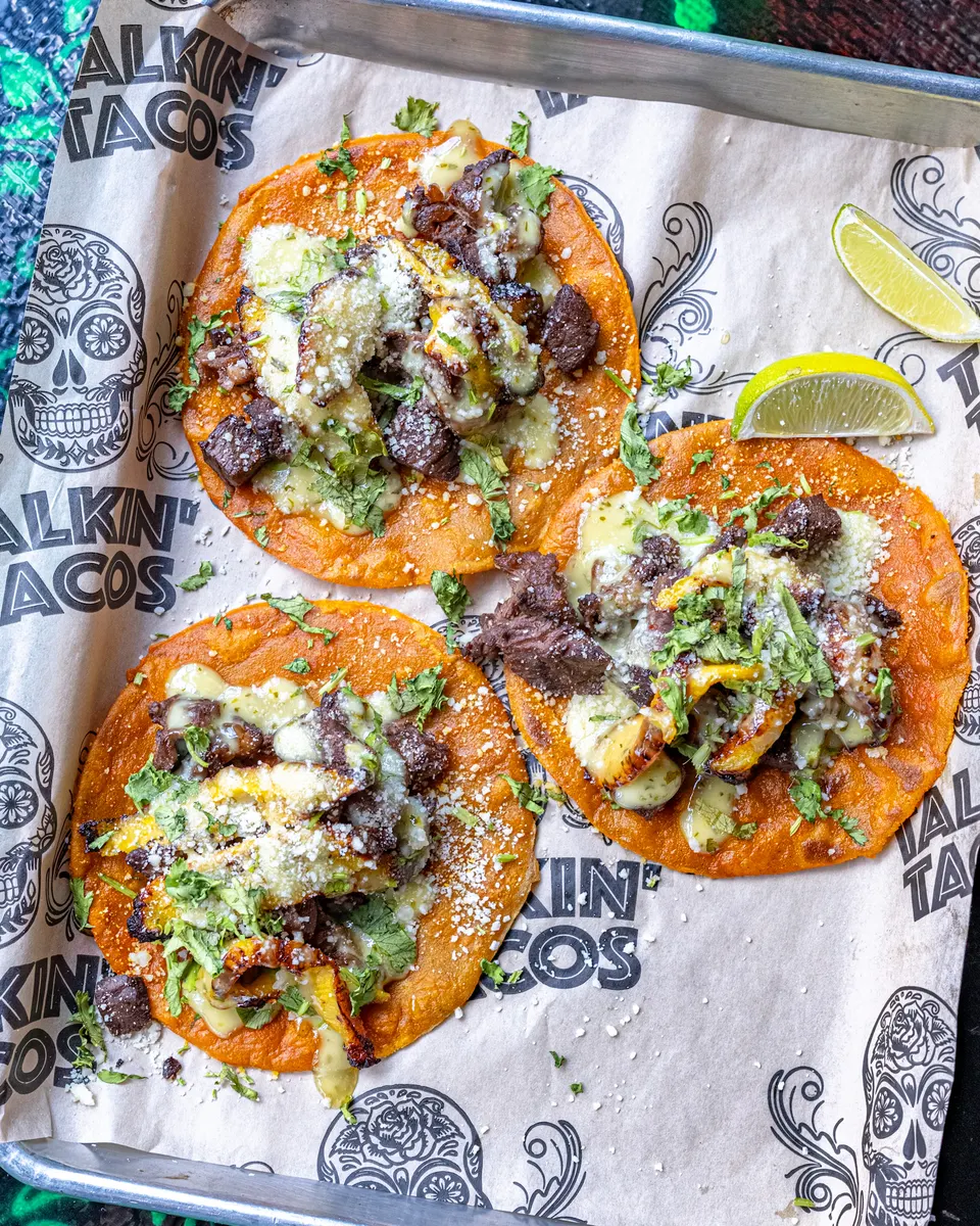 Caribbean Carne Tacos.