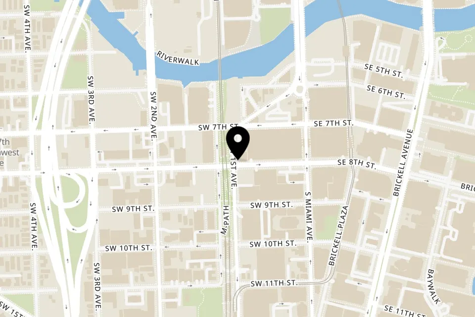 Map showing the location of Talkin' Tacos Brickell on 97 SW 8th St in Miami
