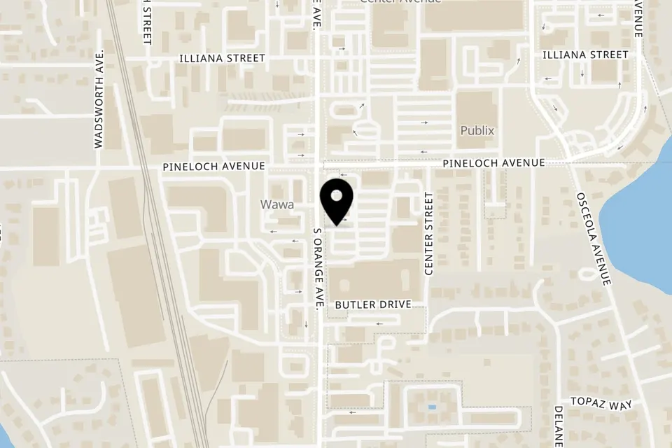 Map showing the location of Talkin' Tacos SoDo on 3123 S Orange Ave in Orlando
