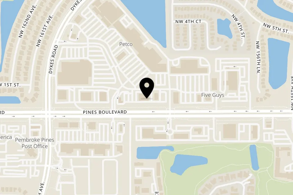 Map showing the location of Talkin' Tacos Pembroke Pines on 15807 Pines Blvd in Pembroke Pines