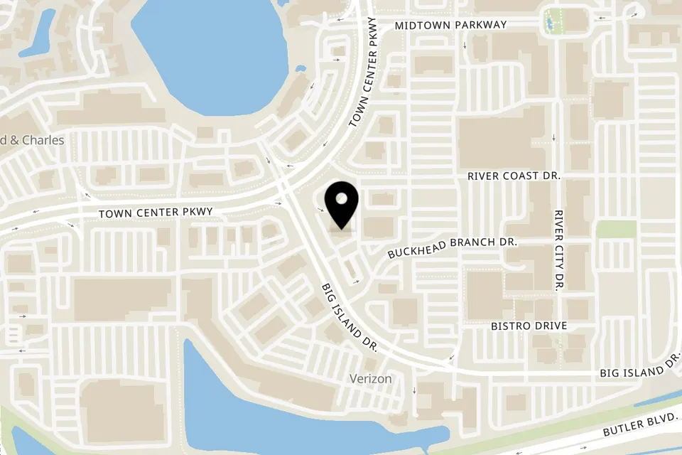 Map showing the location of Talkin' Tacos Town Center on 4853 Big Island Dr in Jacksonville