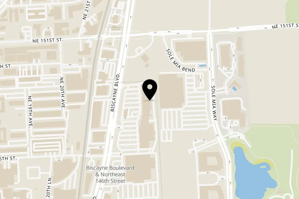 Map showing the location of Talkin' Tacos North Miami on 14815 Biscayne Blvd in North Miami