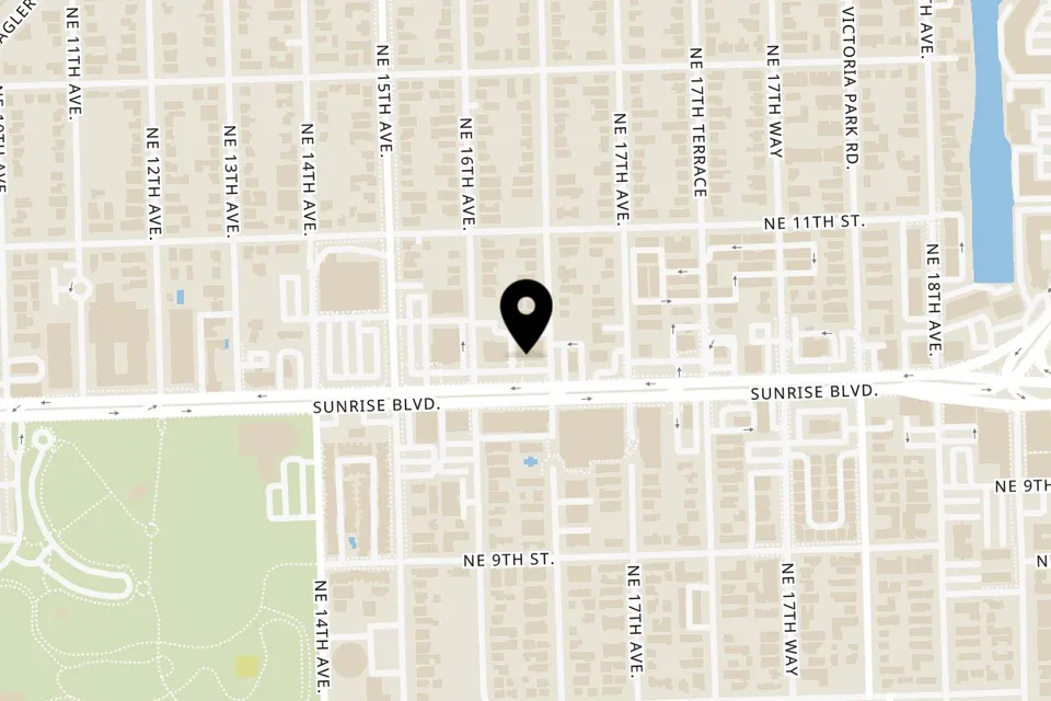 Map showing the location of Talkin' Tacos Fort Lauderdale on 1619 E Sunrise Blvd in Fort Lauderdale