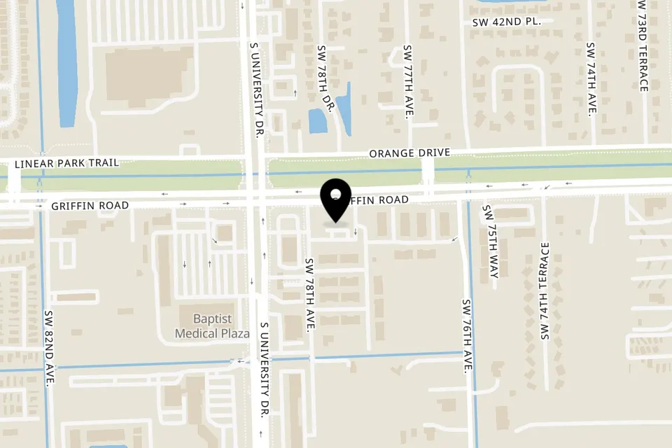 Map showing the location of Talkin' Tacos Davie on 7780 Griffin Rd in Davie