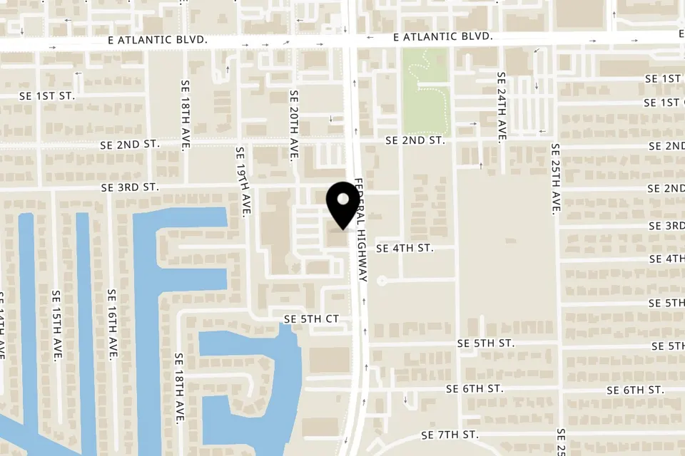 Map showing the location of Talkin' Tacos Pompano Beach on 431 S Federal Hwy in Pompano Beach