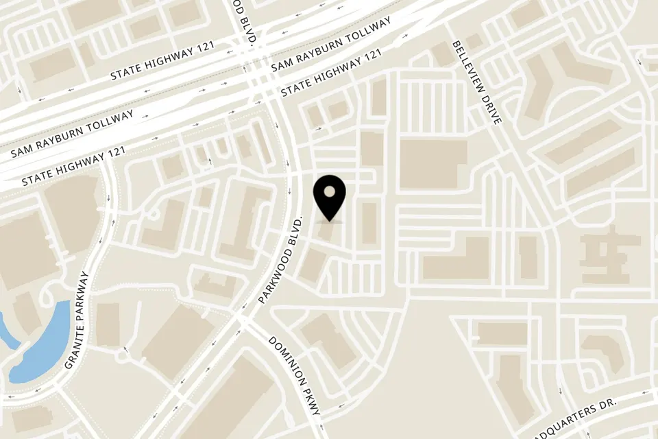 Map showing the location of Talkin' Tacos Plano on 8442 Parkwood Blvd in Plano