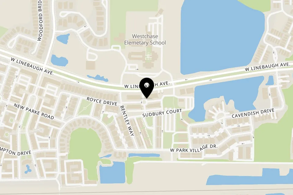 Map showing the location of Talkin' Tacos Westchase on 9520 W Linebaugh Ave in Tampa