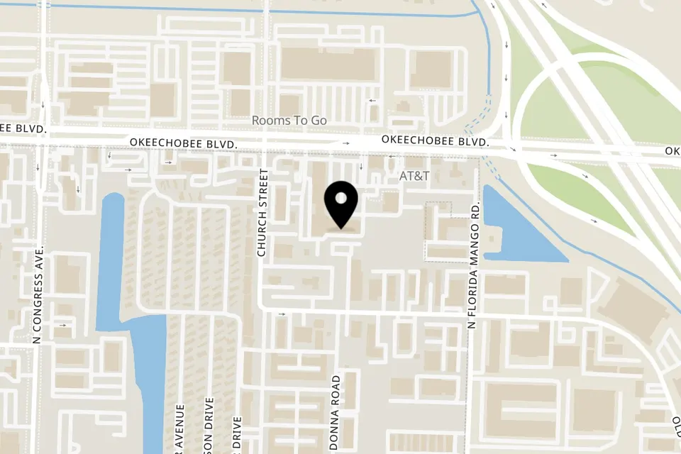 Map showing the location of Talkin' Tacos West Palm Beach on 1900 Okeechobee Blvd in West Palm Beach
