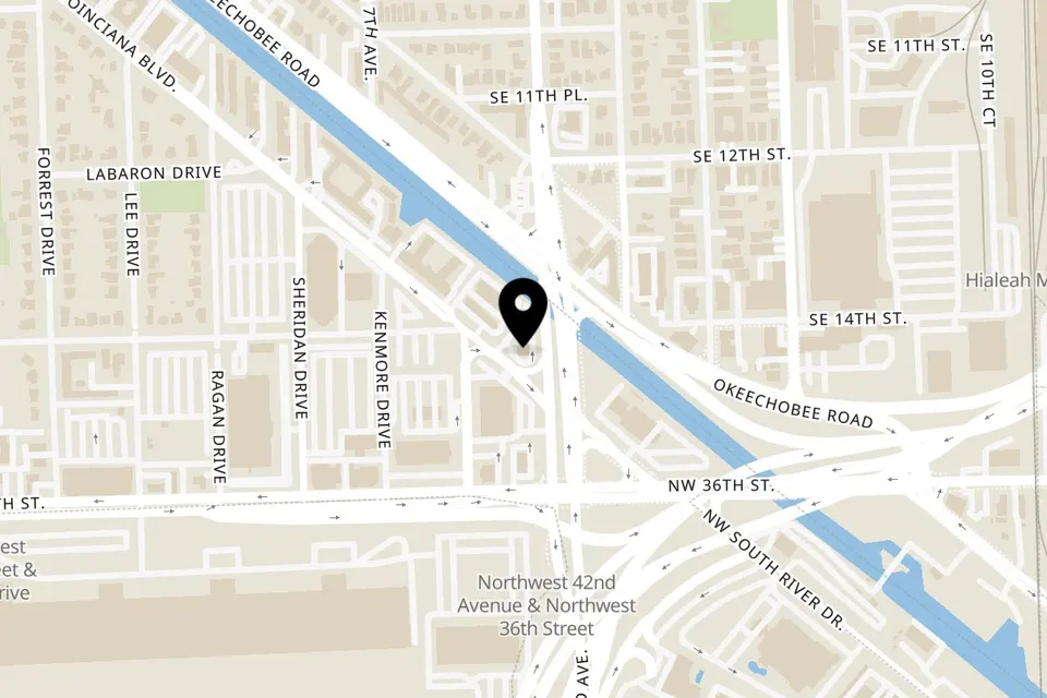 Map showing the location of Talkin' Tacos Miami Springs on 3700 NW 42 Ave in Miami Springs