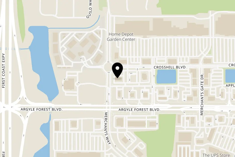 Map showing the location of Talkin' Tacos Oakleaf Town Center on 9711 Applecross Road in Jacksonville