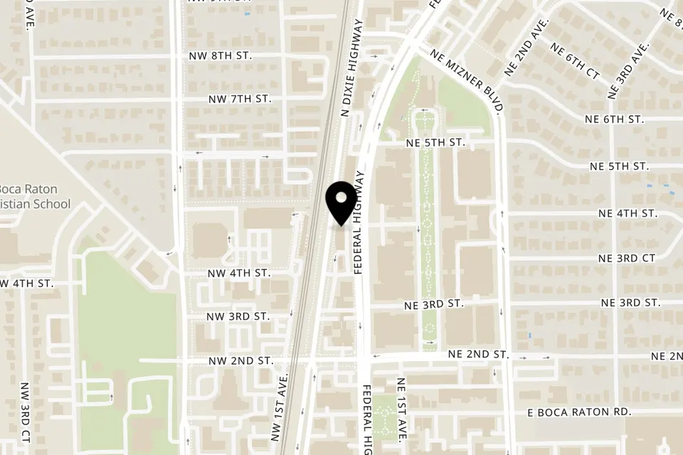 Map showing the location of Talkin' Tacos Boca Raton on 493 N Federal Hwy in Boca Raton